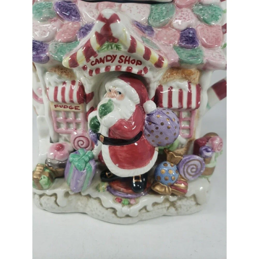Fitz & Floyd Candy Lane Express Candy Shop Teapot Santa Claus Fudge Ceramic